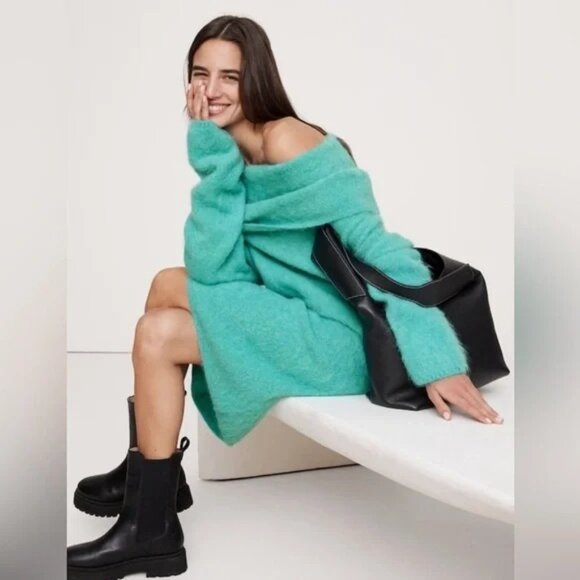 Banana Republic Wo's Aquamarine Alpaca Blend Cowl Neck Sweater Dress Sz S 2874 - Picture 5 of 11